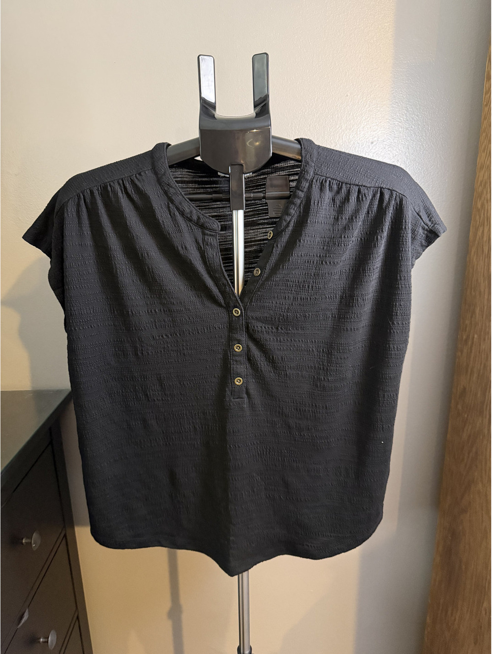 Maurices Black Textured Henley Blouse Top Size Medium